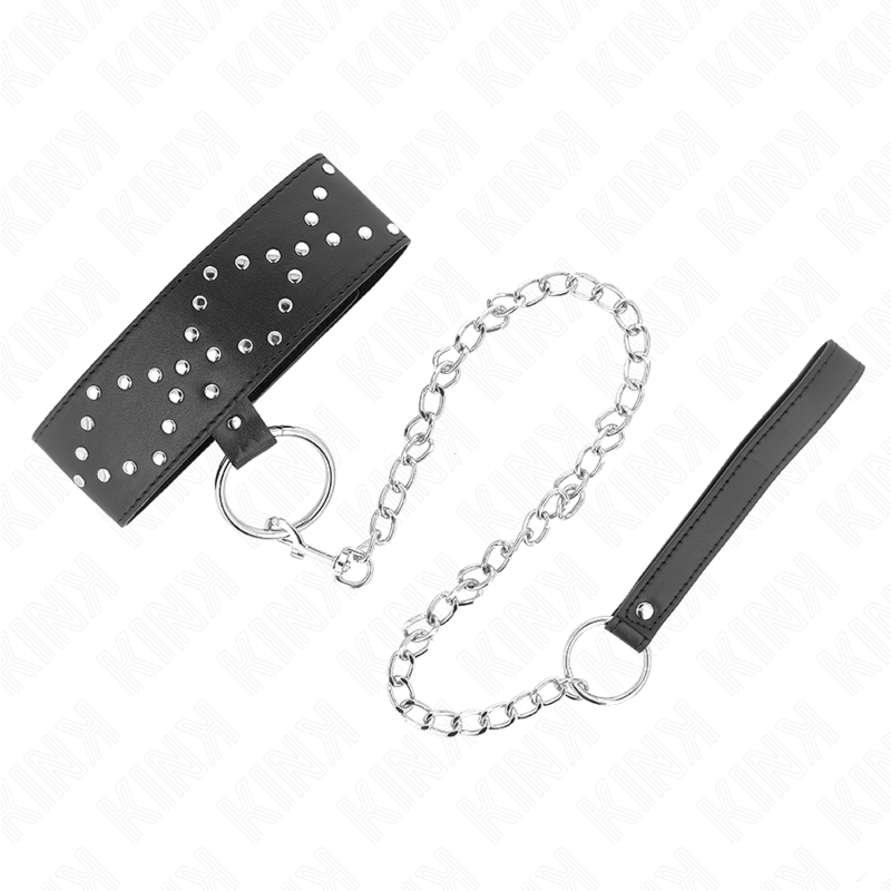 KINK - COLLIER 65 CM AVEC LAISSE AVEC CLOUS ARGENTÉS MODÈLE 3 RÉGLABLE 36-43 CM X 5 CM KINK COLLAR & GAG