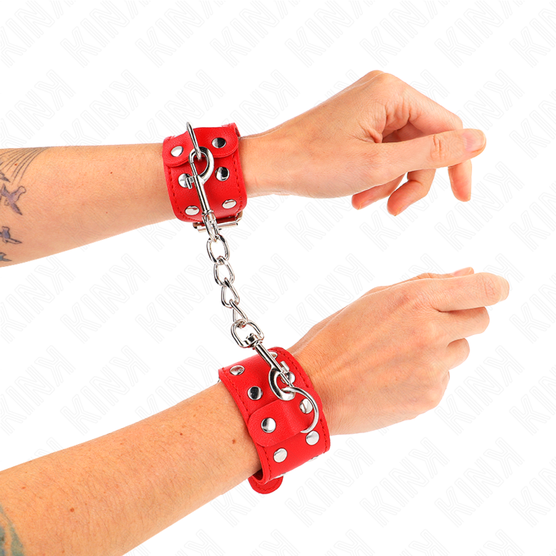 KINK - BRACELETS AVEC DOUBLE LIGNE DE CLOUS RÉGLABLES ROUGE KINK WRIST RESTRAINT