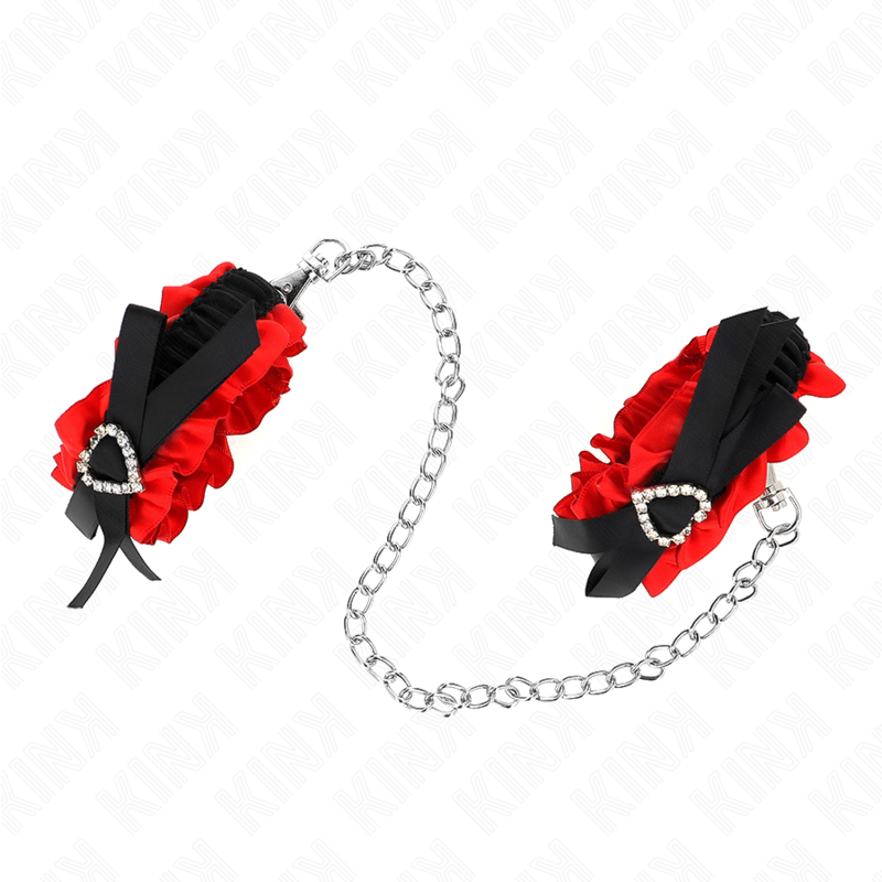 KINK - ATTENTES-POIGNETS ÉLASTIQUES EN DENTELLE DÉTAILS COEUR ROUGE RÉGLABLES 22-35 CM KINK WRIST RESTRAINT
