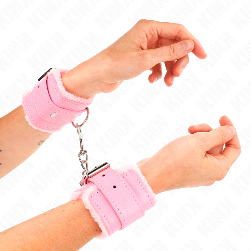 KINK - APPUI-POIGNETS DOUBLÉS DE FOURRURE ROSE AVEC CEINTURE ROSE RÉGLABLE 17-29 CM X 6 CM KINK WRIST RESTRAINT