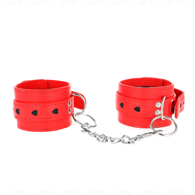 KINK - APPAREILS-POIGNETS ROUGES AVEC INCRUSTATION COEUR NOIR RÉGLABLE 21-28 CM X 5,5 CM KINK WRIST RESTRAINT