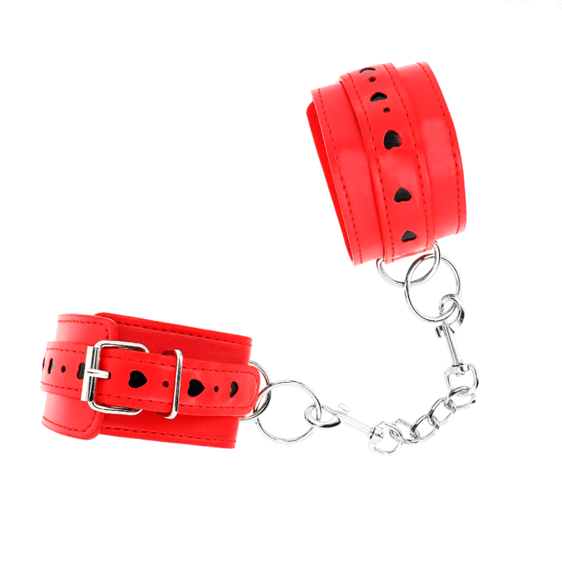 KINK - APPAREILS-POIGNETS ROUGES AVEC INCRUSTATION COEUR NOIR RÉGLABLE 21-28 CM X 5,5 CM KINK WRIST RESTRAINT