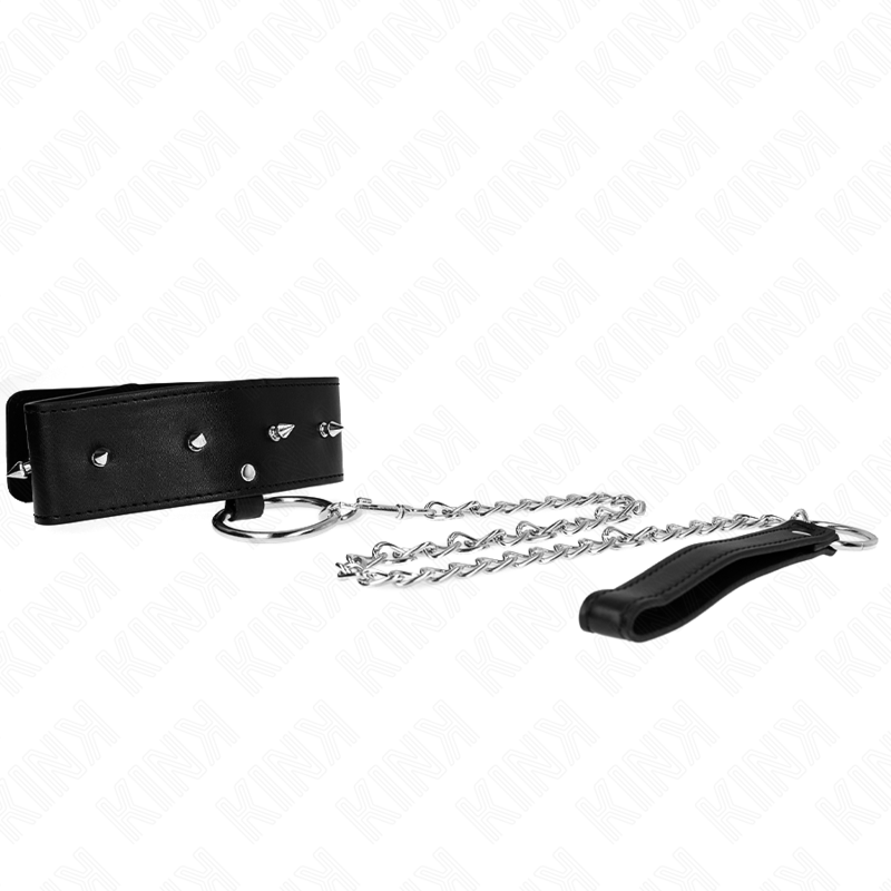 KINK - COLLIER 65 CM AVEC LAISSE AVEC CLOUS ARGENTÉS MODÈLE 2 RÉGLABLE 36-43 CM X 5 CM KINK COLLAR & GAG