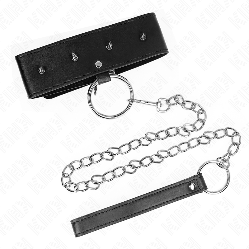 KINK - COLLIER 65 CM AVEC LAISSE AVEC CLOUS ARGENTÉS MODÈLE 2 RÉGLABLE 36-43 CM X 5 CM KINK COLLAR & GAG