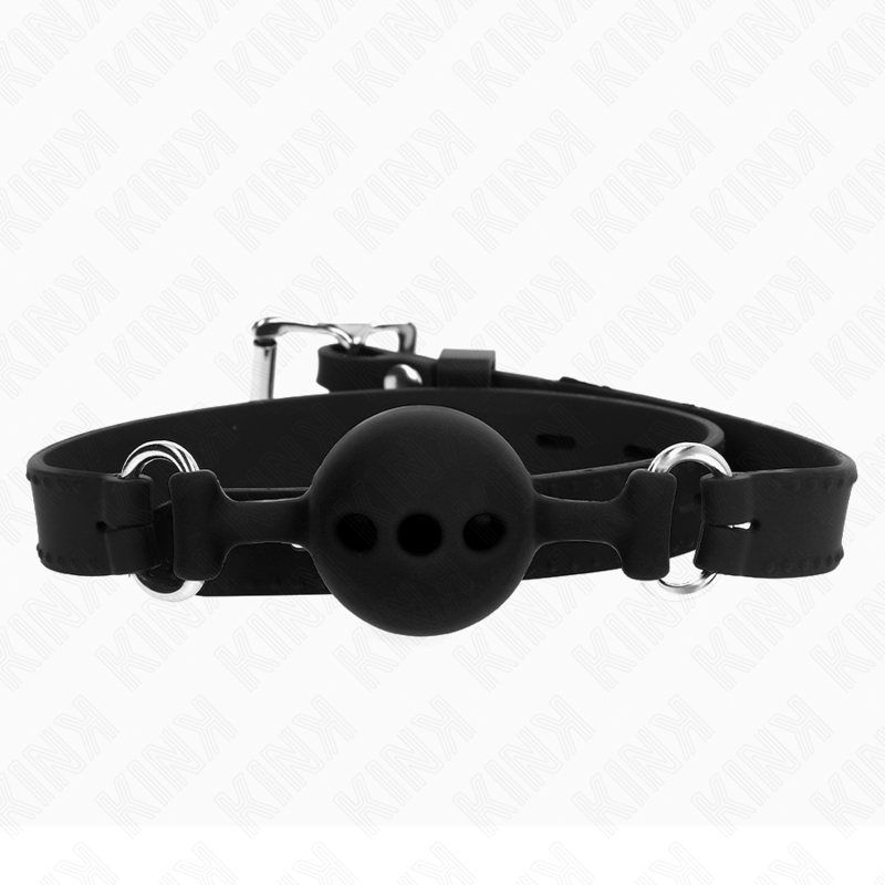 KINK - BÂILLON ENTIÈREMENT SILICONE 55 x 2 CM AVEC BOULE DE 4 CM TAILLE S NOIR AJUSTABLE 35-51 CM KINK COLLAR & GAG