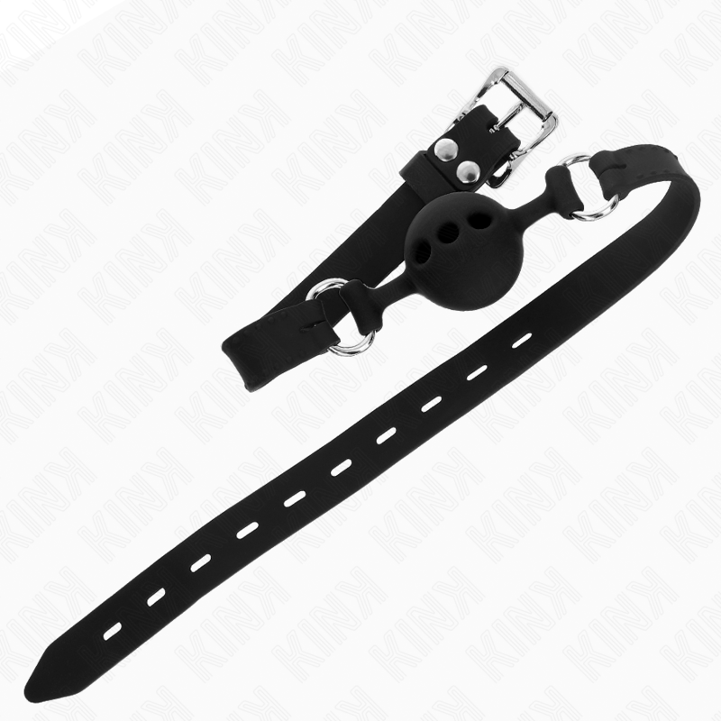 KINK - BÂILLON ENTIÈREMENT SILICONE 55 x 2 CM AVEC BOULE DE 4 CM TAILLE S NOIR AJUSTABLE 35-51 CM KINK COLLAR & GAG