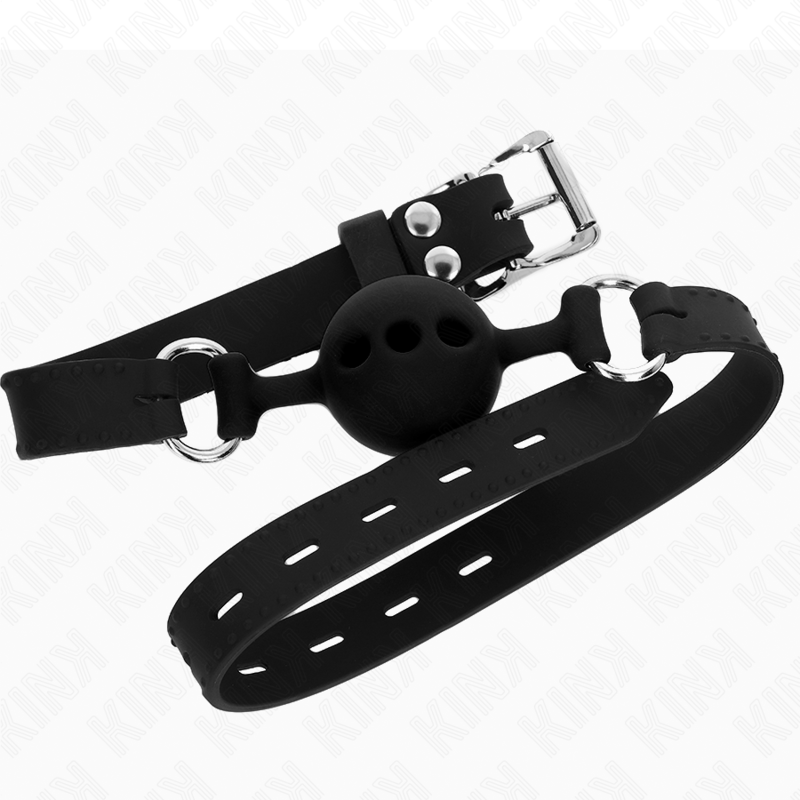 KINK - BÂILLON ENTIÈREMENT SILICONE 55 x 2 CM AVEC BOULE DE 4 CM TAILLE S NOIR AJUSTABLE 35-51 CM KINK COLLAR & GAG