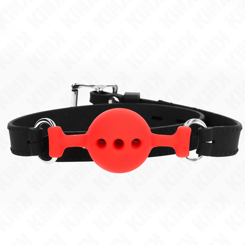KINK - BÂILLON ENTIÈREMENT SILICONE 55 x 2 CM AVEC BOULE DE 4 CM TAILLE S ROUGE AJUSTABLE 35-51 CM KINK COLLAR & GAG