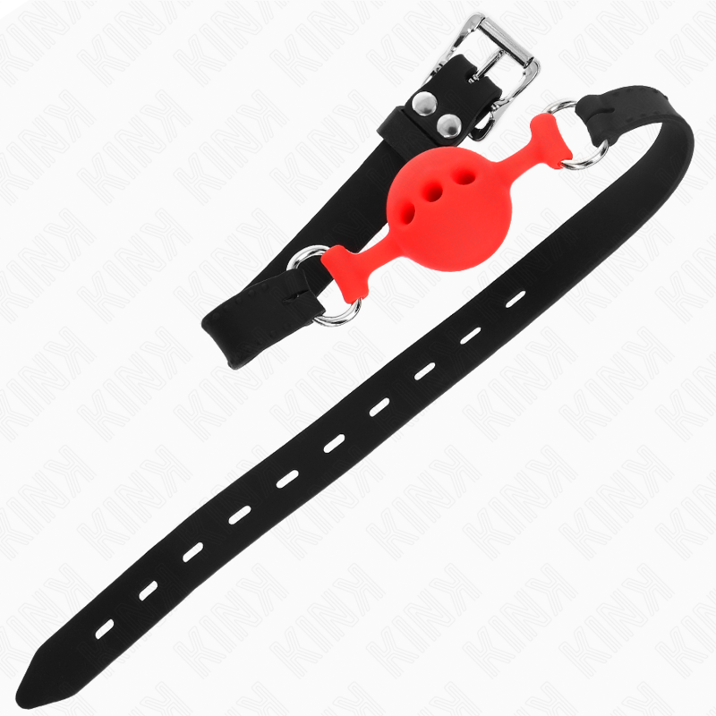 KINK - BÂILLON ENTIÈREMENT SILICONE 55 x 2 CM AVEC BOULE DE 4 CM TAILLE S ROUGE AJUSTABLE 35-51 CM KINK COLLAR & GAG