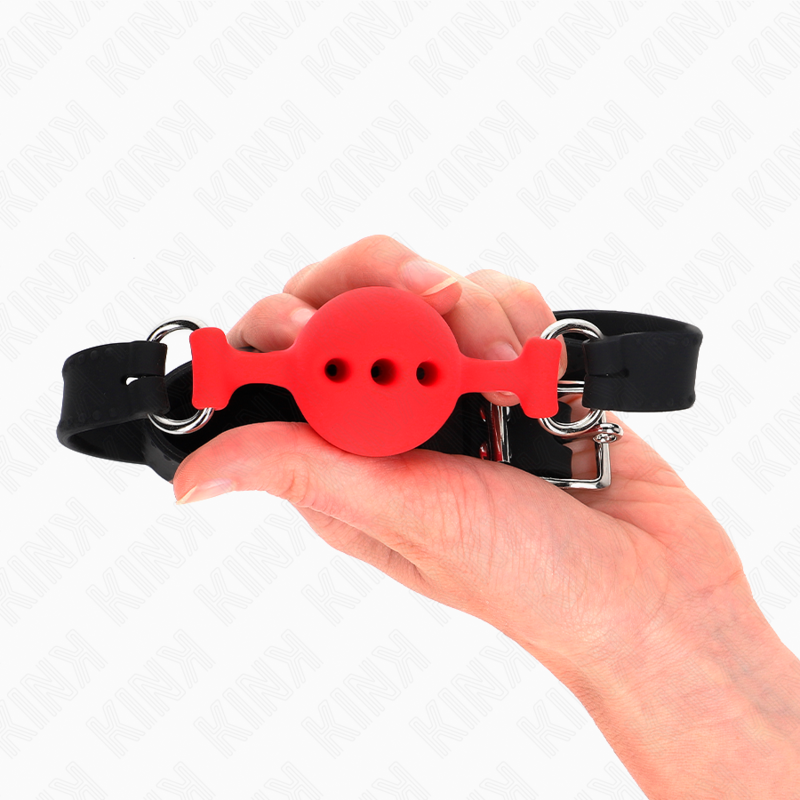 KINK - BÂILLON ENTIÈREMENT SILICONE 55 x 2 CM AVEC BOULE DE 4 CM TAILLE S ROUGE AJUSTABLE 35-51 CM KINK COLLAR & GAG
