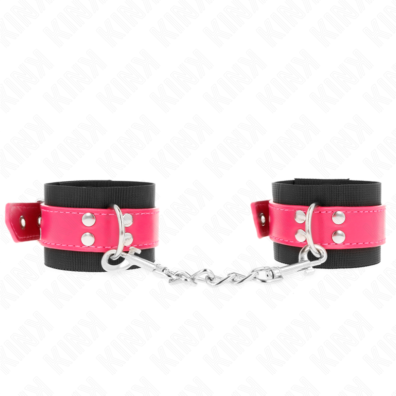 KINK - APPUI-POIGNETS EN NYLON NOIR AVEC CEINTURE EN CUIRETTE ROSE FRAMBOISE AJUSTABLE 19-29 CM X 5,1 CM KINK WRIST RESTRAINT