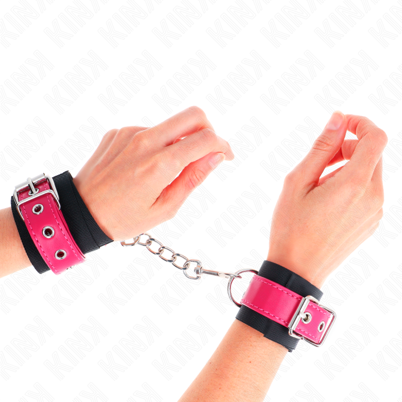 KINK - APPUI-POIGNETS EN NYLON NOIR AVEC CEINTURE EN CUIRETTE ROSE FRAMBOISE AJUSTABLE 19-29 CM X 5,1 CM KINK WRIST RESTRAINT
