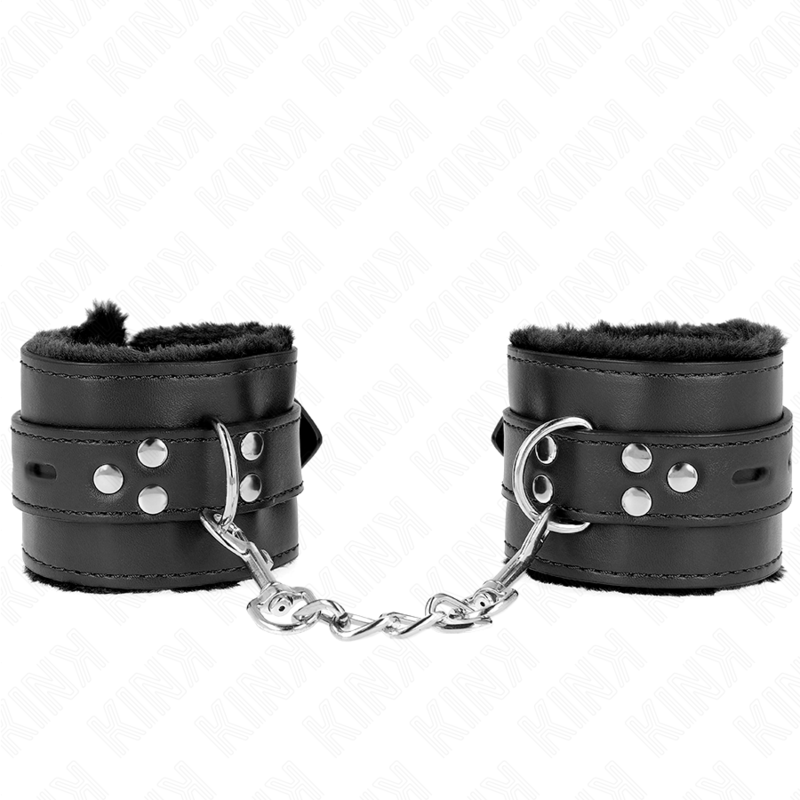 KINK - APPUI-POIGNETS DOUBLÉS DE FOURRURE AVEC TROUS CARRÉS NOIR ET CEINTURE NOIRE RÉGLABLE 17-29 CM X 6 CM KINK WRIST RESTRAINT