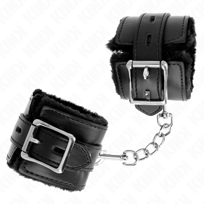 KINK - APPUI-POIGNETS DOUBLÉS DE FOURRURE AVEC TROUS CARRÉS NOIR ET CEINTURE NOIRE RÉGLABLE 17-29 CM X 6 CM KINK WRIST RESTRAINT