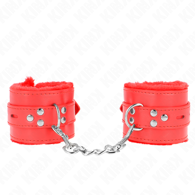 KINK - APPUI-POIGNETS DOUBLÉS DE FOURRURE AVEC TROUS CARRÉS ROUGE ET CEINTURE ROUGE RÉGLABLE 17-29 CM X 6 CM KINK WRIST RESTRAINT
