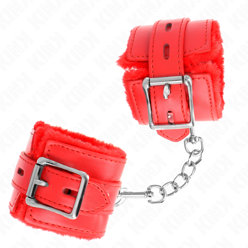 KINK - APPUI-POIGNETS DOUBLÉS DE FOURRURE AVEC TROUS CARRÉS ROUGE ET CEINTURE ROUGE RÉGLABLE 17-29 CM X 6 CM KINK WRIST RESTRAINT