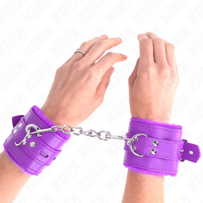 KINK - APPUI-POIGNETS DOUBLÉS DE FOURRURE AVEC TROUS CARRÉS VIOLET ET CEINTURE VIOLET RÉGLABLE 17-29 CM X 6 CM KINK WRIST RESTRAINT