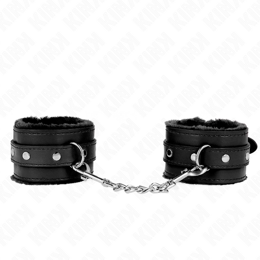 KINK - APPUI-POIGNETS DOUBLÉS DE FOURRURE PREMIUM NOIR AVEC CEINTURE NOIRE RÉGLABLE 17-29 CM X 6 CM KINK WRIST RESTRAINT
