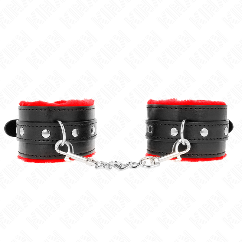 KINK - APPUI-POIGNETS DOUBLÉS DE FOURRURE PREMIUM ROUGE AVEC CEINTURE NOIRE RÉGLABLE 17-29 CM X 6 CM KINK WRIST RESTRAINT