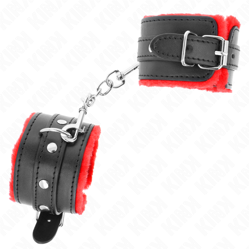 KINK - APPUI-POIGNETS DOUBLÉS DE FOURRURE PREMIUM ROUGE AVEC CEINTURE NOIRE RÉGLABLE 17-29 CM X 6 CM KINK WRIST RESTRAINT