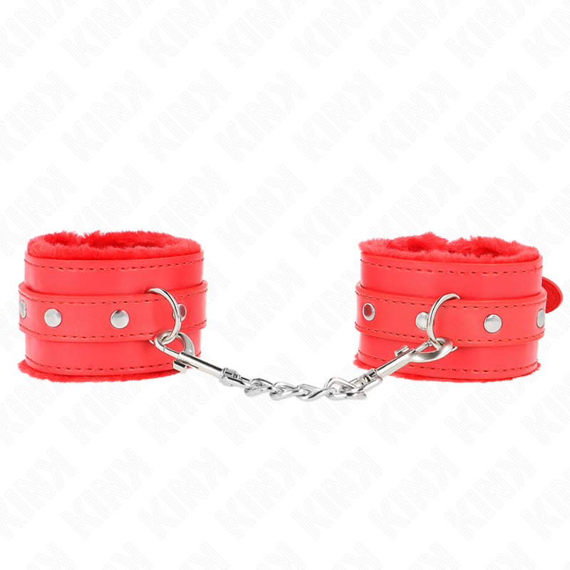 KINK - APPUI-POIGNETS DOUBLÉS DE FOURRURE PREMIUM ROUGE AVEC CEINTURE ROUGE RÉGLABLE 17-29 CM X 6 CM KINK WRIST RESTRAINT