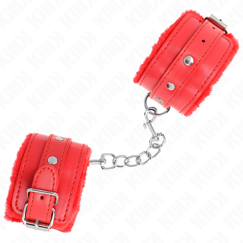KINK - APPUI-POIGNETS DOUBLÉS DE FOURRURE PREMIUM ROUGE AVEC CEINTURE ROUGE RÉGLABLE 17-29 CM X 6 CM KINK WRIST RESTRAINT