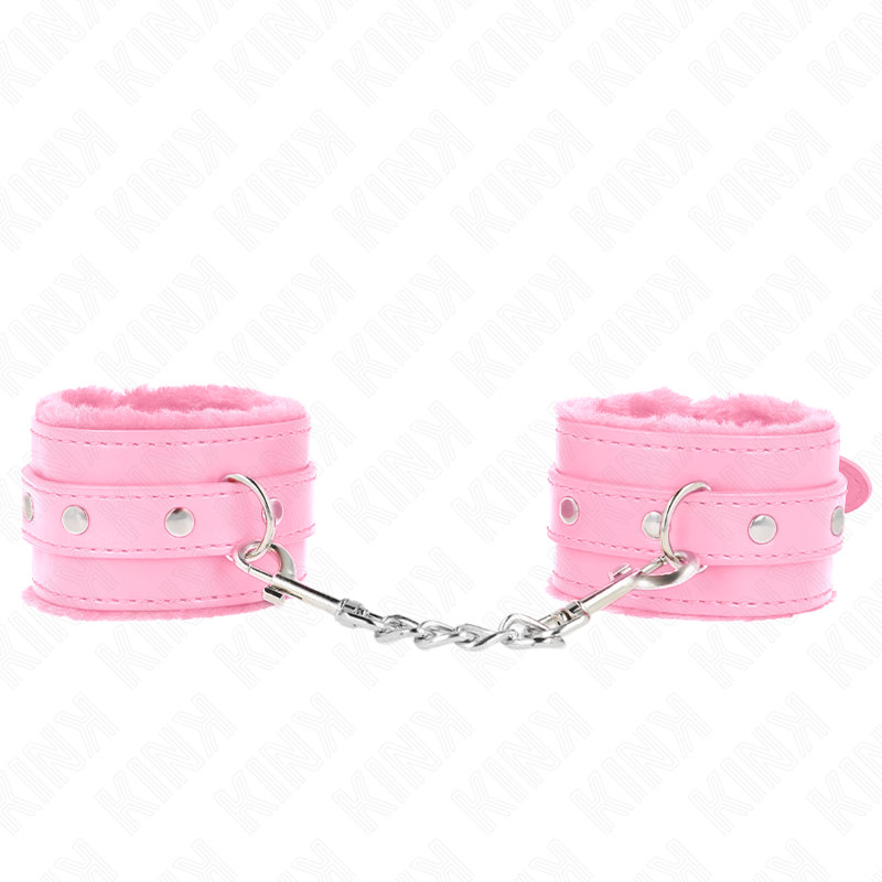 KINK - APPUI-POIGNETS DOUBLÉS DE FOURRURE PREMIUM ROSE AVEC CEINTURE ROSE RÉGLABLE 17-29 CM X 6 CM KINK WRIST RESTRAINT