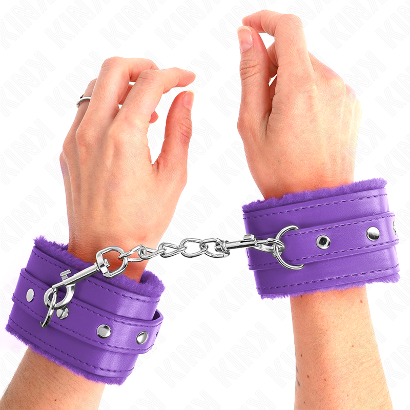 KINK - APPUI-POIGNETS DOUBLÉS DE FOURRURE PREMIUM VIOLET AVEC CEINTURE VIOLET AJUSTABLE 17-29 CM X 6 CM KINK WRIST RESTRAINT