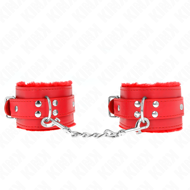 KINK - APPUI-POIGNETS DOUBLÉS DE FOURRURE ROUGE AVEC CEINTURE ROUGE RÉGLABLE 17-29 CM X 6 CM KINK WRIST RESTRAINT