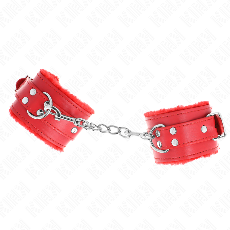 KINK - APPUI-POIGNETS DOUBLÉS DE FOURRURE ROUGE AVEC CEINTURE ROUGE RÉGLABLE 17-29 CM X 6 CM KINK WRIST RESTRAINT