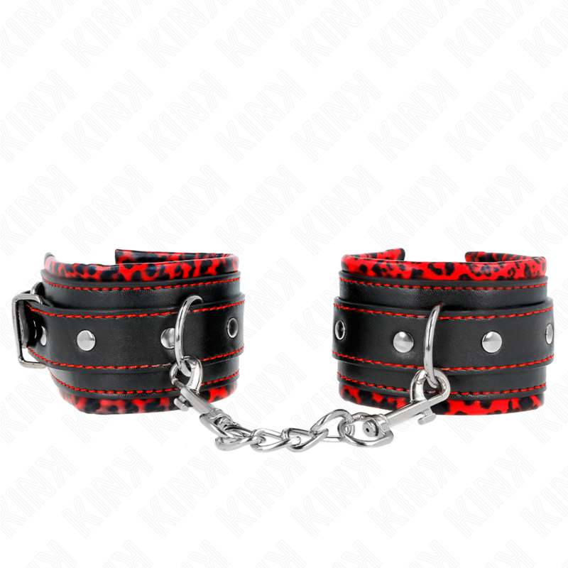 KINK - APPUI-POIGNETS DOUBLÉS DE FOURRURE ROUGE / NOIR RÉGLABLE 17-29 CM X 6 CM KINK WRIST RESTRAINT