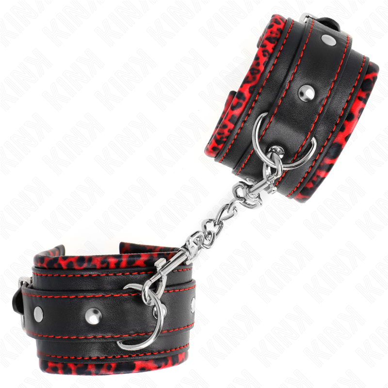 KINK - APPUI-POIGNETS DOUBLÉS DE FOURRURE ROUGE / NOIR RÉGLABLE 17-29 CM X 6 CM KINK WRIST RESTRAINT