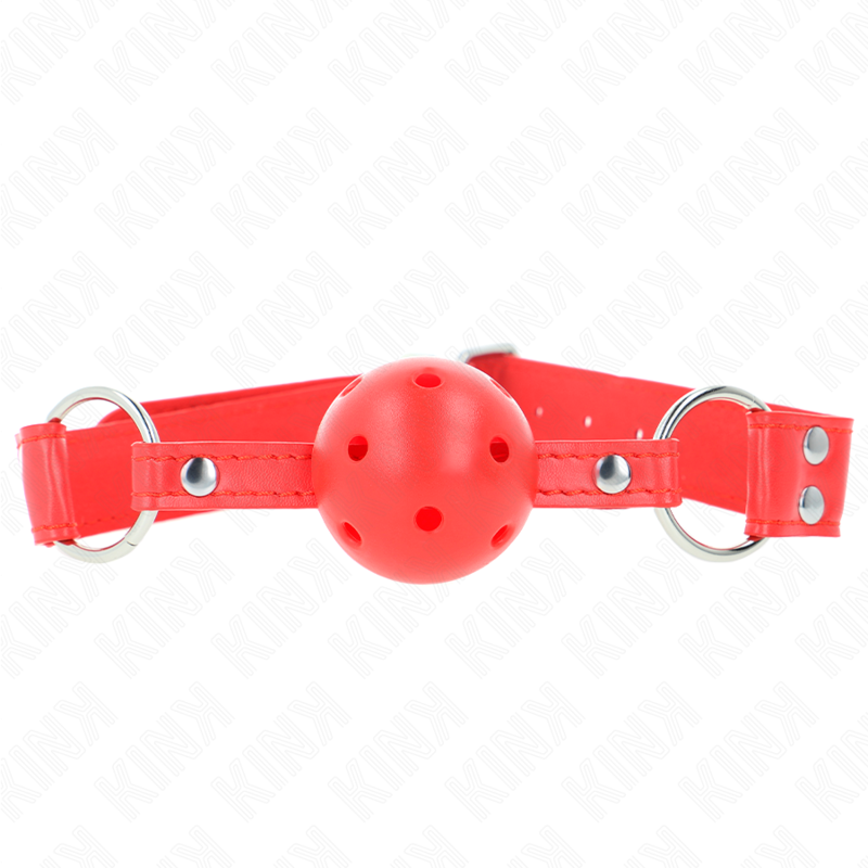 KINK - BÂILLON À BOULE DUR CREUX ROUGE COMPLET 62 x 2 CM KINK COLLAR & GAG