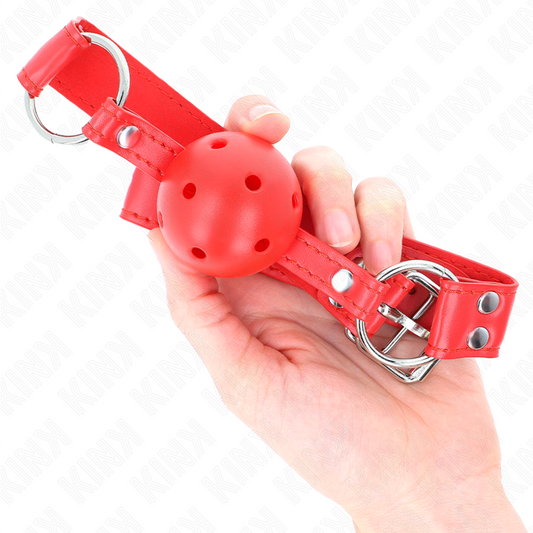 KINK - BÂILLON À BOULE DUR CREUX ROUGE COMPLET 62 x 2 CM KINK COLLAR & GAG