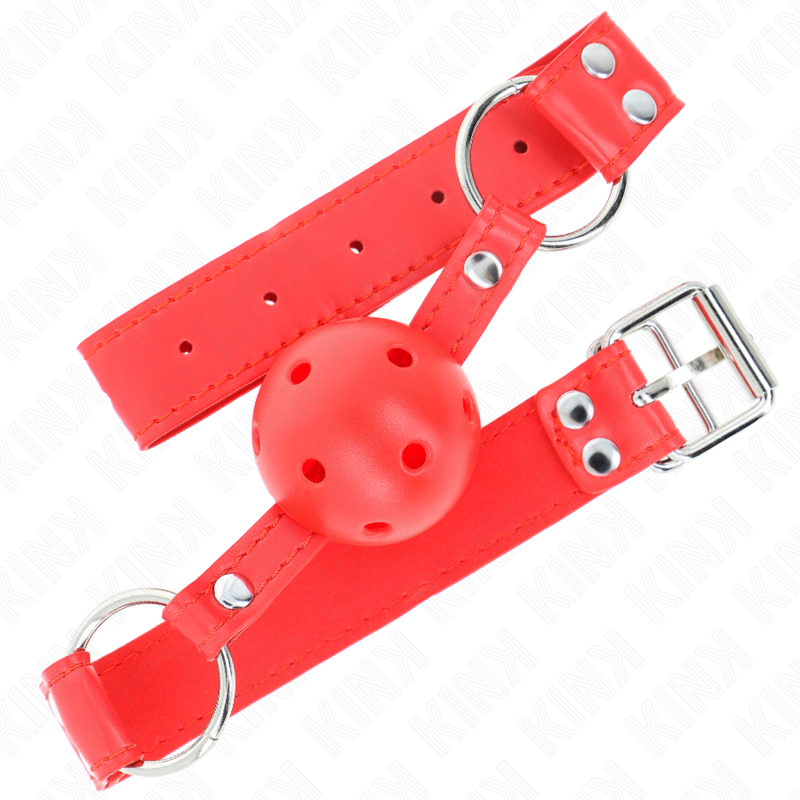 KINK - BÂILLON À BOULE DUR CREUX ROUGE COMPLET 62 x 2 CM KINK COLLAR & GAG