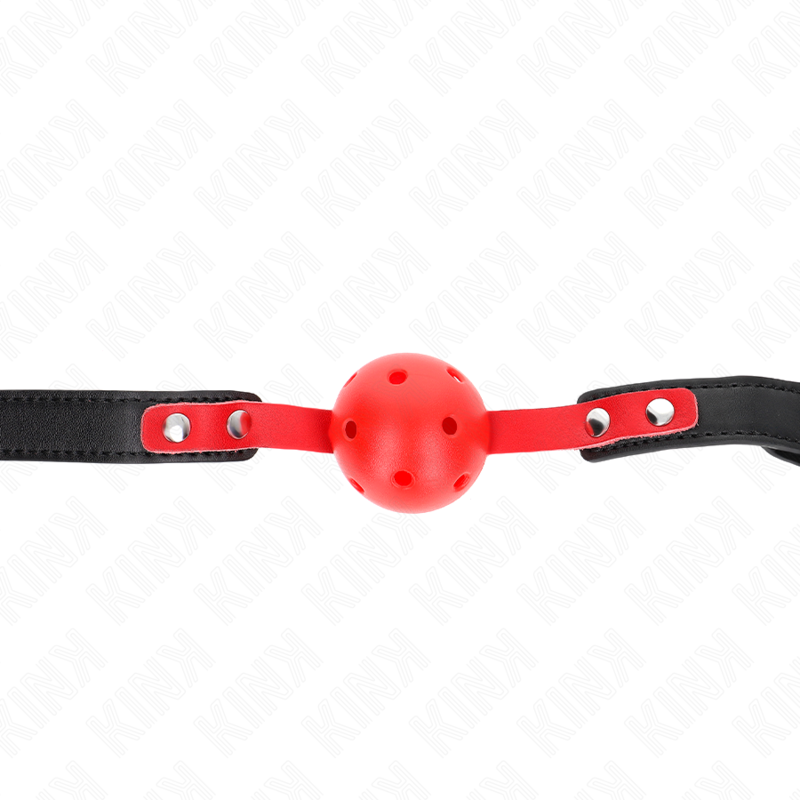 KINK - BALLE DURE CREUSE ROUGE 4 CM GAG BRACELET NOIR 60 x 2 CM AJUSTABLE 37-52 CM KINK COLLAR & GAG