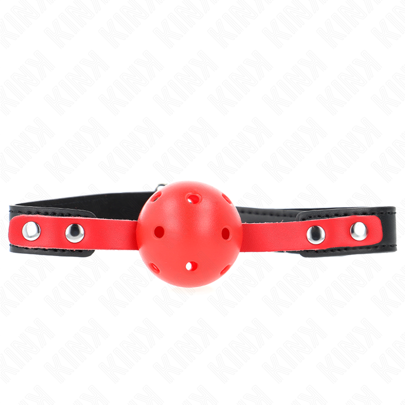 KINK - BALLE DURE CREUSE ROUGE 4 CM GAG BRACELET NOIR 60 x 2 CM AJUSTABLE 37-52 CM KINK COLLAR & GAG