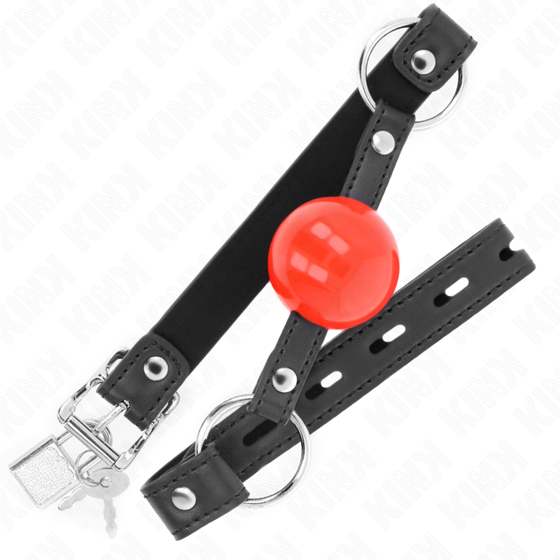 KINK - BÂILLON BALLE 4 CM AVEC SERRURE BOULE ROUGE BRACELET NOIR 60 x 2 CM KINK COLLAR & GAG