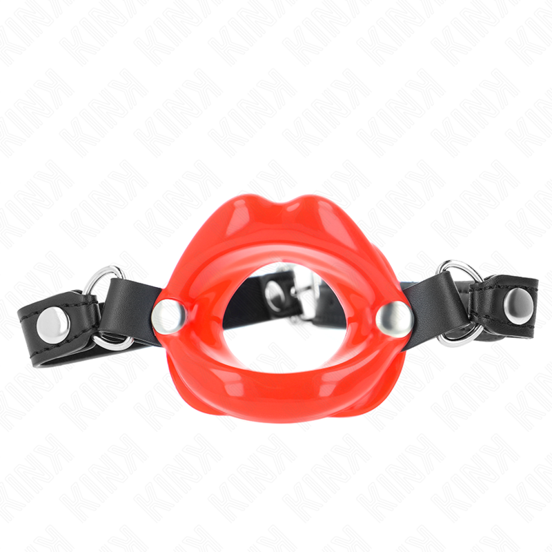 KINK - BÂTON LIP 8 CM AVEC SANGLE EN CUIR ROUGE 63 x 2 CM AJUSTABLE 39-58 CM KINK COLLAR & GAG