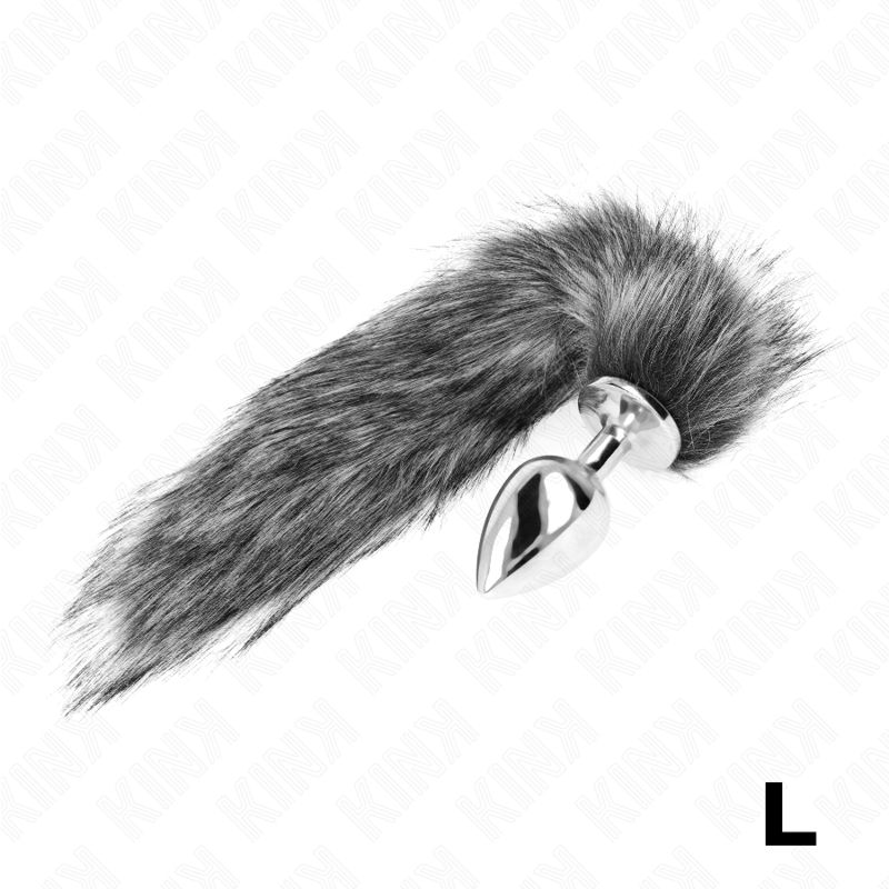 KINK - PLUG ANAL TAILLE L 10 X 4 CM AVEC QUEUE SYNTHÉTIQUE 40 CM GRIS KINK PLEASURE PLUGS