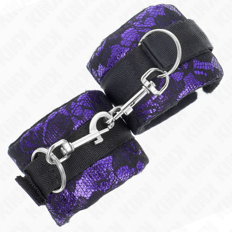 KINK - ATTENTES-POIGNETS COURTES EN DENTELLE DE VELOURS ET RELIURE EN NYLON VIOLET / NOIR 23 X 6,5 CM KINK WRIST RESTRAINT