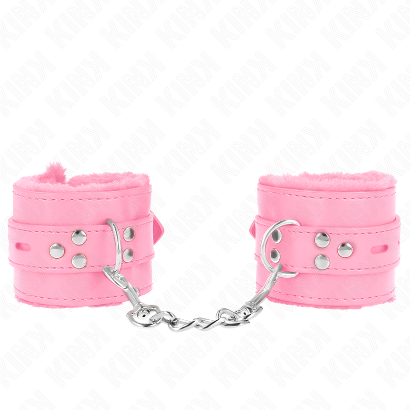 KINK - APPUI-POIGNETS DOUBLÉS DE FOURRURE AVEC TROUS CARRÉS ROSE ET CEINTURE ROSE RÉGLABLE 17-29 CM X 6 CM KINK WRIST RESTRAINT