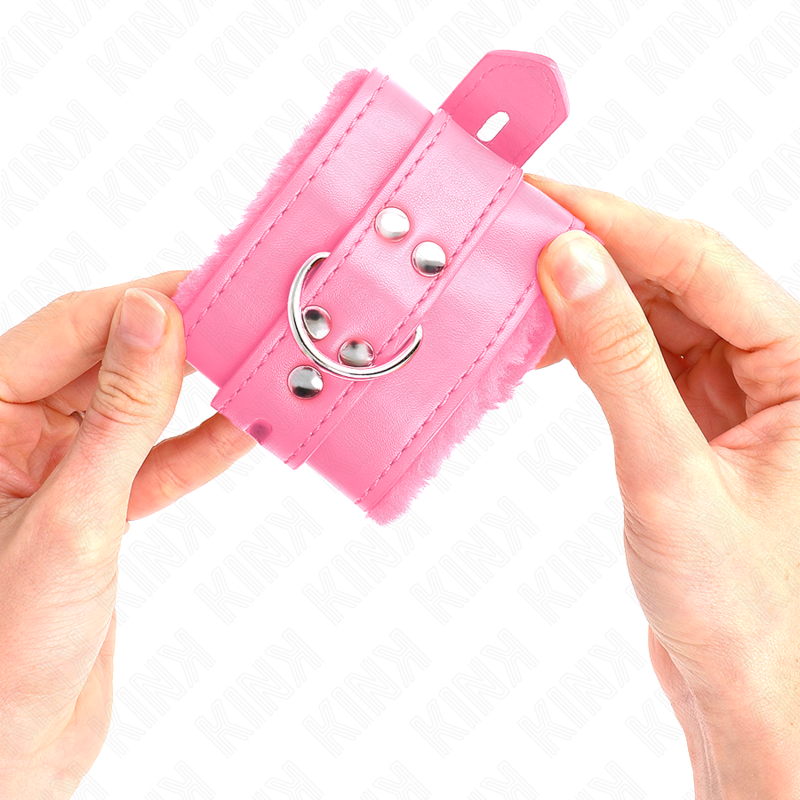 KINK - APPUI-POIGNETS DOUBLÉS DE FOURRURE AVEC TROUS CARRÉS ROSE ET CEINTURE ROSE RÉGLABLE 17-29 CM X 6 CM KINK WRIST RESTRAINT