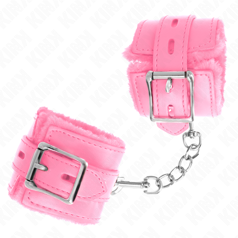 KINK - APPUI-POIGNETS DOUBLÉS DE FOURRURE AVEC TROUS CARRÉS ROSE ET CEINTURE ROSE RÉGLABLE 17-29 CM X 6 CM KINK WRIST RESTRAINT