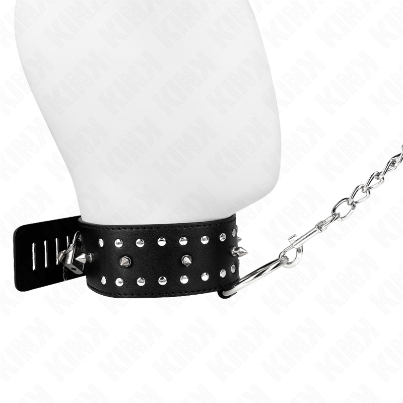 KINK - COLLIER AVEC LAISSE 65 CM AVEC CLOUS ARGENTÉS MODÈLE 1 AJUSTABLE 36-43 CM X 5 CM KINK COLLAR & GAG