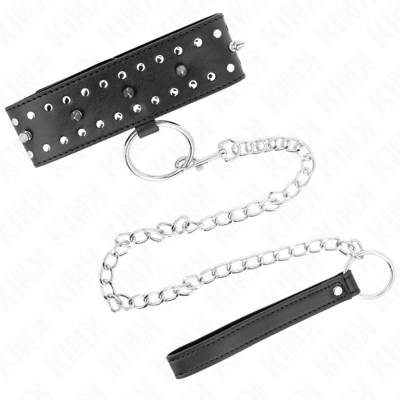 KINK - COLLIER AVEC LAISSE 65 CM AVEC CLOUS ARGENTÉS MODÈLE 1 AJUSTABLE 36-43 CM X 5 CM KINK COLLAR & GAG