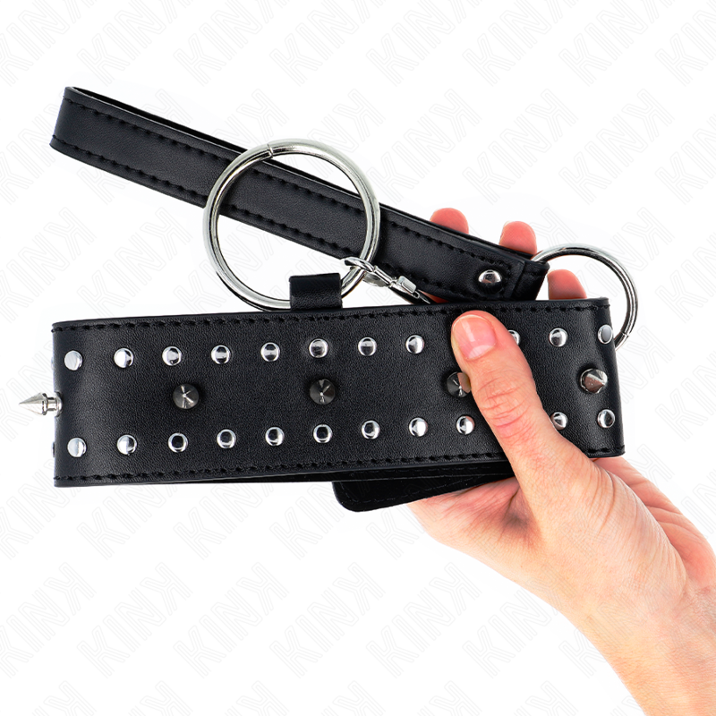 KINK - COLLIER AVEC LAISSE 65 CM AVEC CLOUS ARGENTÉS MODÈLE 1 AJUSTABLE 36-43 CM X 5 CM KINK COLLAR & GAG