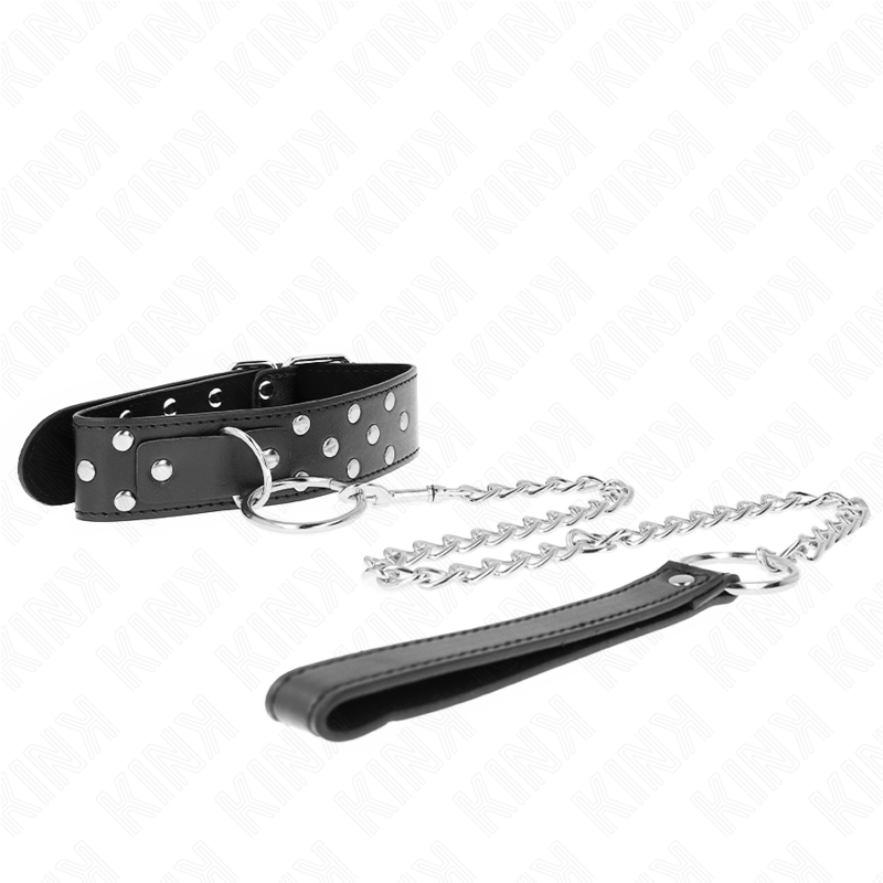 KINK - COLLIER RIVET ANNEAU AVEC CEINTURE 65 CM NOIR AJUSTABLE 36-50 CM X 3,8 CM KINK COLLAR & GAG