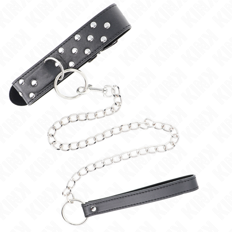 KINK - COLLIER RIVET ANNEAU AVEC CEINTURE 65 CM NOIR AJUSTABLE 36-50 CM X 3,8 CM KINK COLLAR & GAG