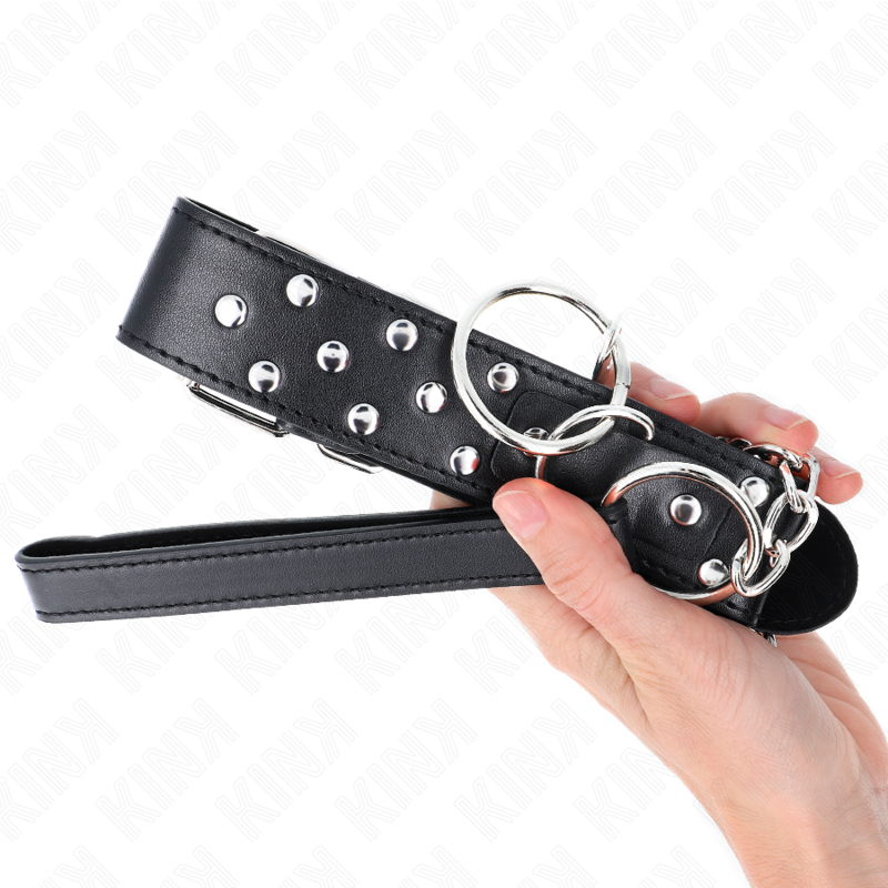 KINK - COLLIER RIVET ANNEAU AVEC CEINTURE 65 CM NOIR AJUSTABLE 36-50 CM X 3,8 CM KINK COLLAR & GAG